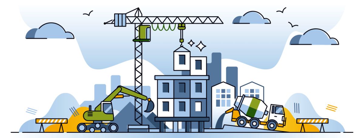Grafisk illustrasjon av maskiner og anleggsarbeid